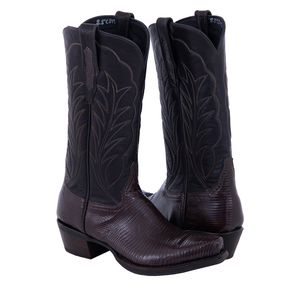 Ladies Chocolate Lizard Winn Stitch Cowboy Boots with Mini Vibram