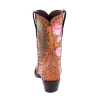 Ladies Hand Tooled Floral Smooth Ostrich Cowboy Boots