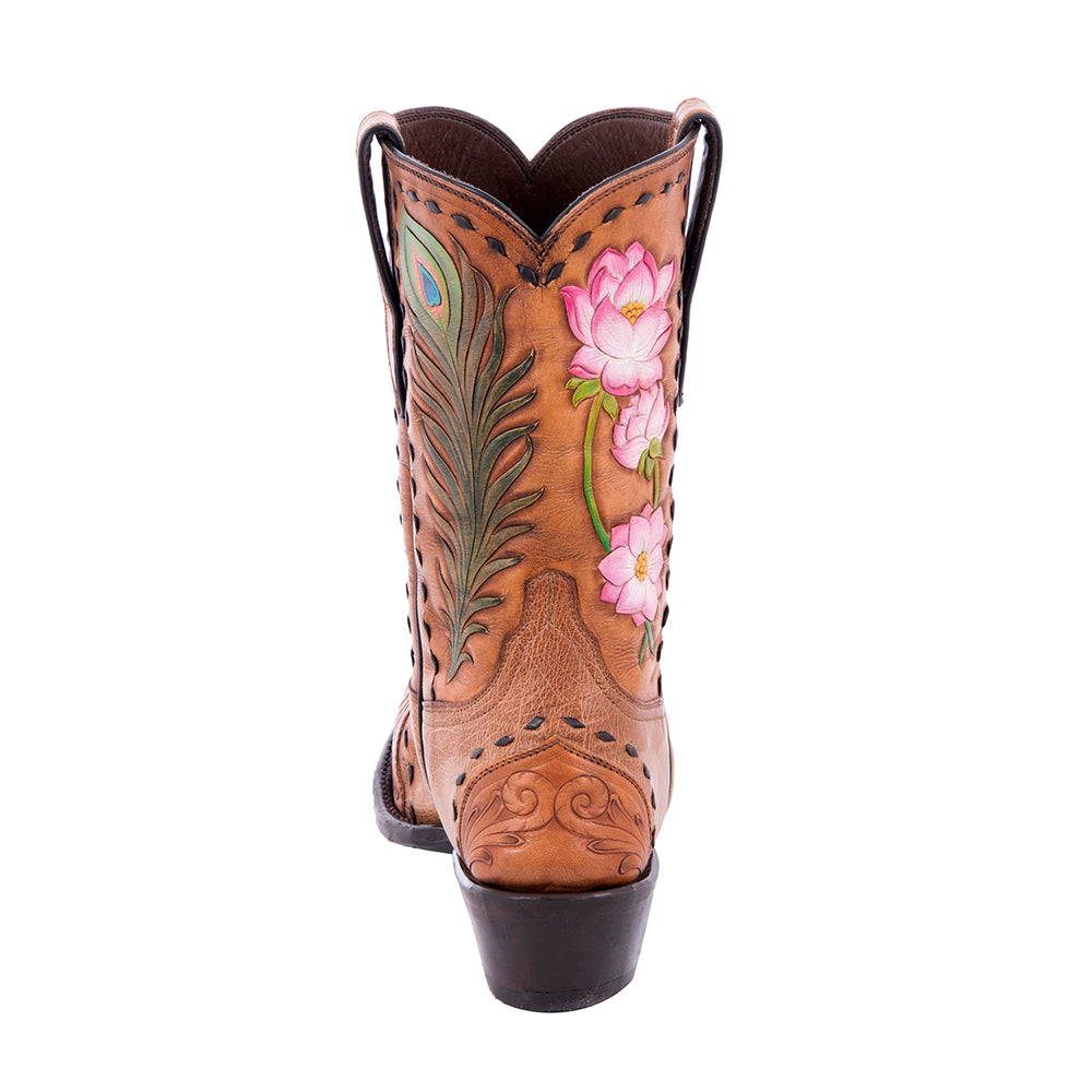 Ladies Hand Tooled Floral Smooth Ostrich Cowboy Boots