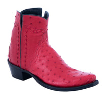 Ladies Red Full Quill Ostrich Buckstitch Short Boots Mini Vibram