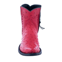 Ladies Red Full Quill Ostrich Buckstitch Short Boots Mini Vibram
