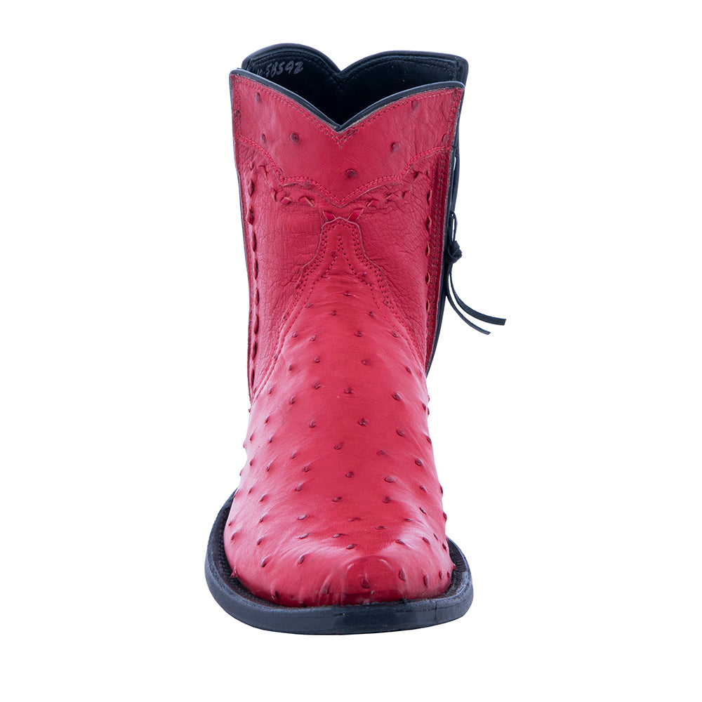 Ladies Red Full Quill Ostrich Buckstitch Short Boots Mini Vibram