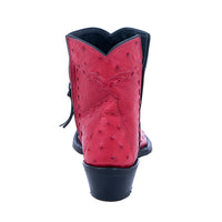 Ladies Red Full Quill Ostrich Buckstitch Short Boots Mini Vibram