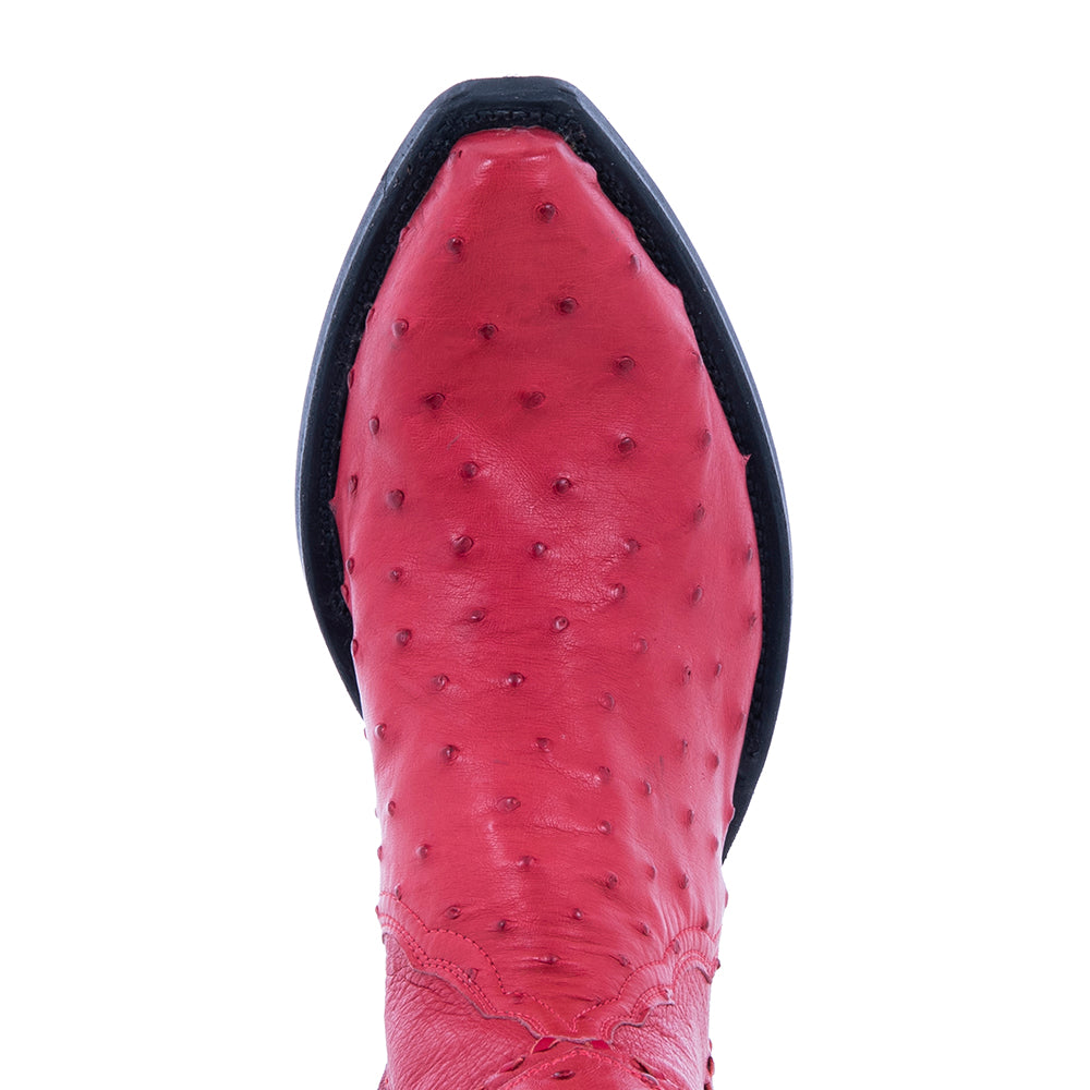 Ladies Red Full Quill Ostrich Buckstitch Short Boots Mini Vibram