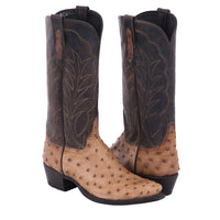Ladies Cowboy 13" Cognac Burnished Ostrich/ Canella Goat with a Winn Stitch in Coyote