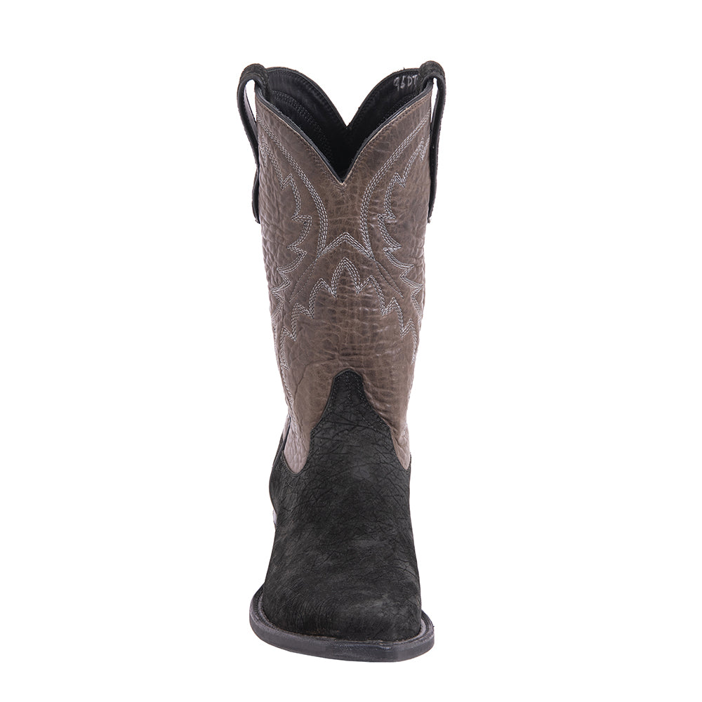 Men's 12" Black Hippo Grey Bison Buckaroo Cowboy Boot with Mini Vibram Sole