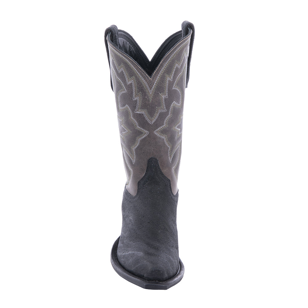 Ladies 12" Black Elephant Grey Bison Green Stitch Cowboy Boot