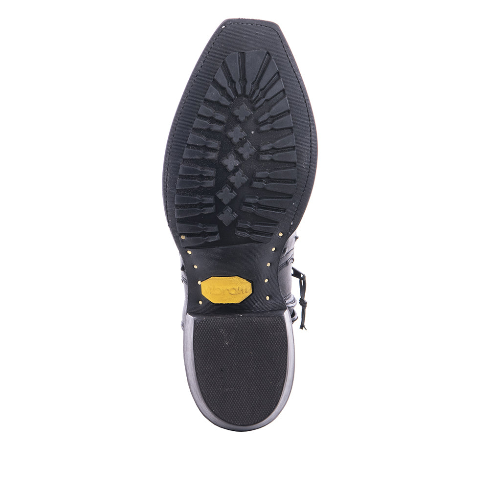 Men's Short Black Full Quill Ostrich Aniline Boot with Mini Vibram Sole