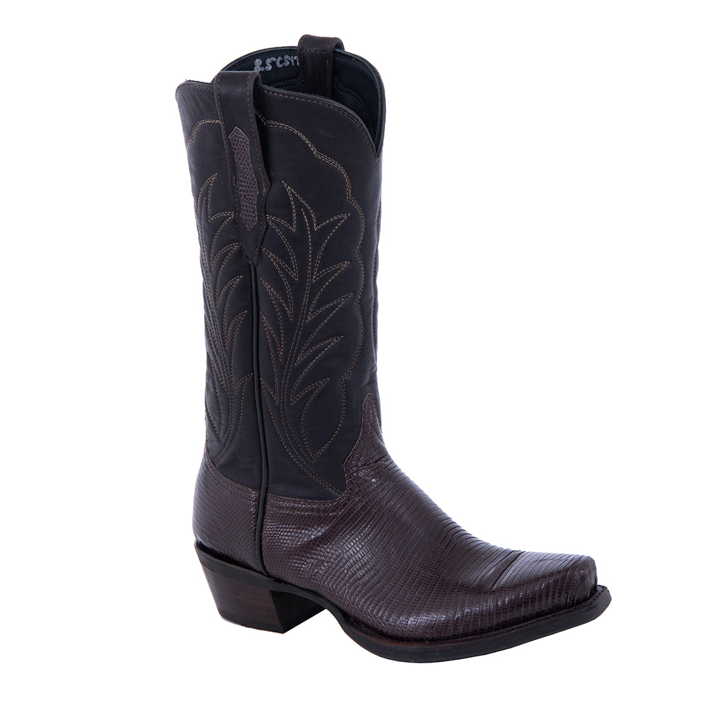 Ladies Chocolate Lizard Winn Stitch Cowboy Boots with Mini Vibram