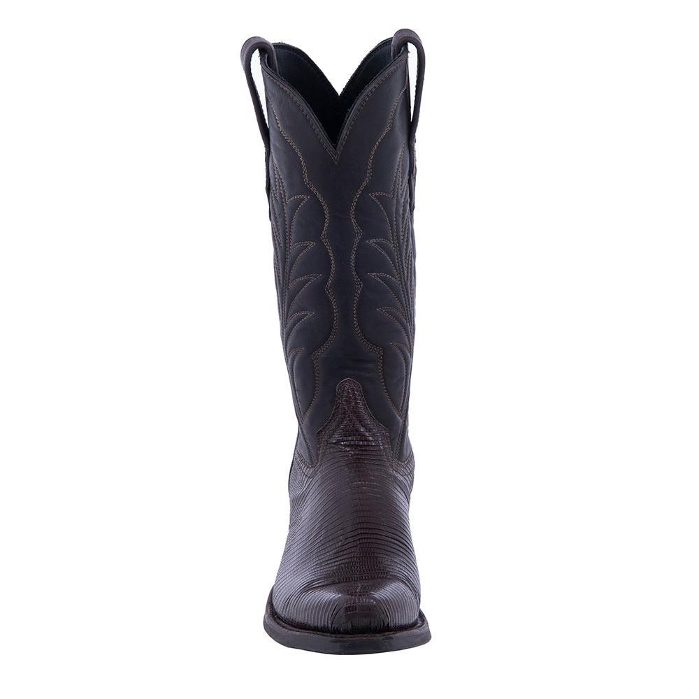 Ladies Chocolate Lizard Winn Stitch Cowboy Boots with Mini Vibram