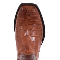 Men's 12" Cognac Gator Belly Tooled Top Cowboy Boot