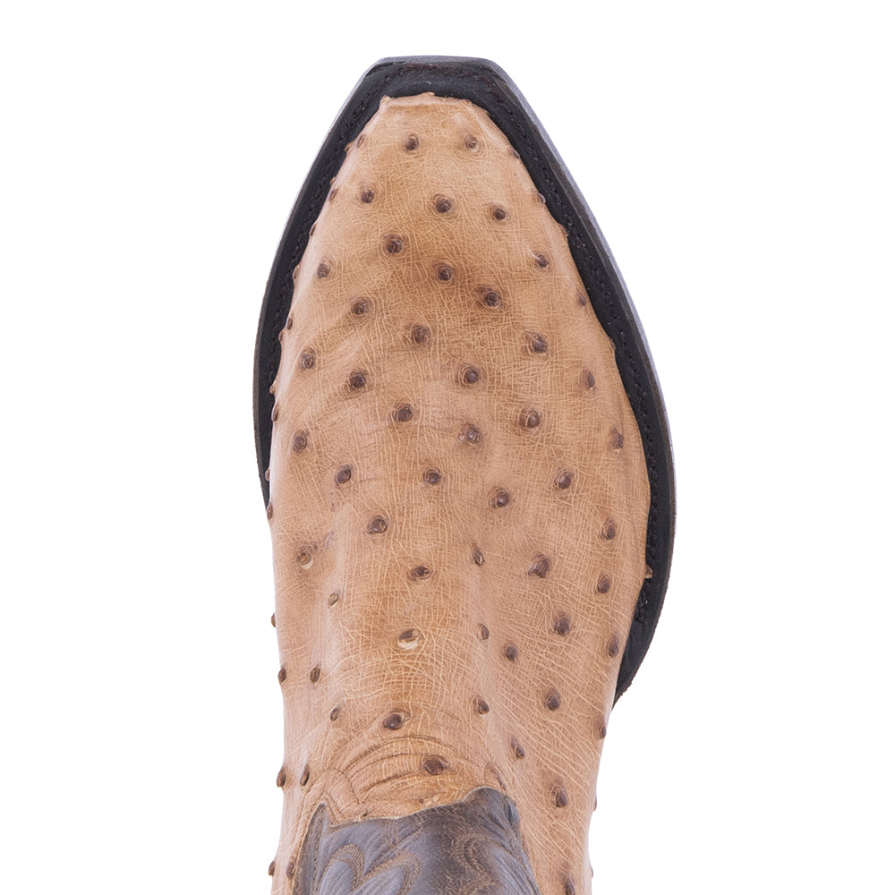Ladies Cowboy 13" Cognac Burnished Ostrich/ Canella Goat with a Winn Stitch in Coyote