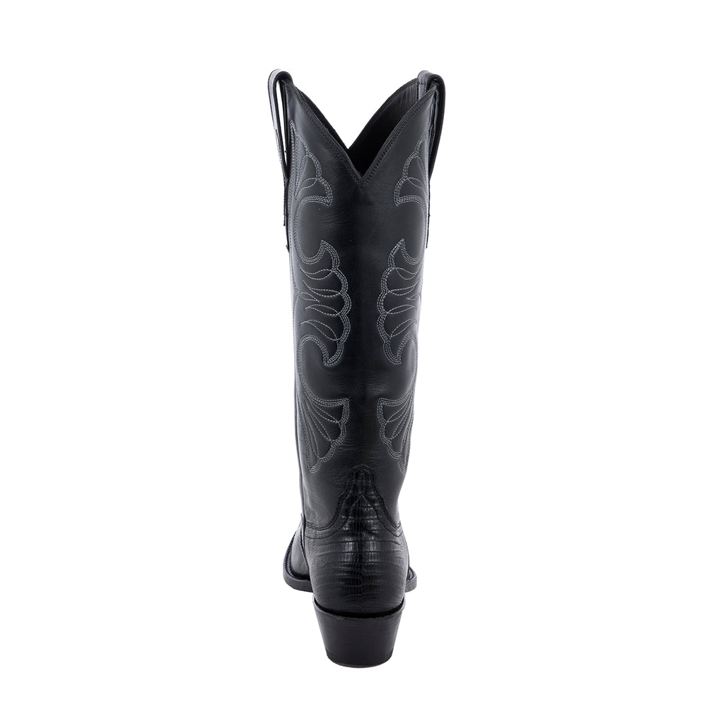Ladies Black Lizard Diablo Swan Stitch Cowboy Boot