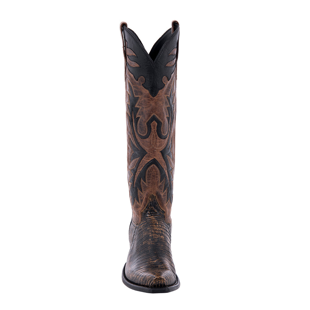 Ladies 17" Tan Distress Lizard and Canella Goat Cowboy Boot
