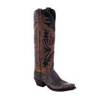 Ladies 17" Tan Distress Lizard and Canella Goat Cowboy Boot
