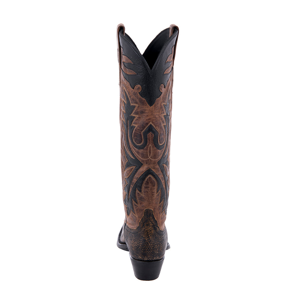 Ladies 17" Tan Distress Lizard and Canella Goat Cowboy Boot