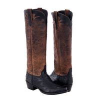 Ladies 17" Black Full Quill Ostrich Canella Goat Cowboy Boot