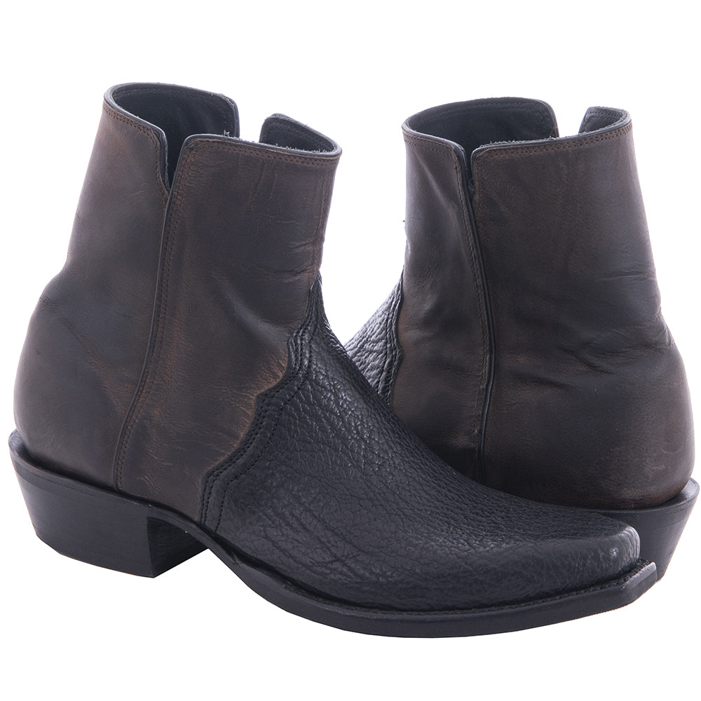 Men's Black Shark Tobac Goat Short Cowboy Boot with Mini Vibram Sole