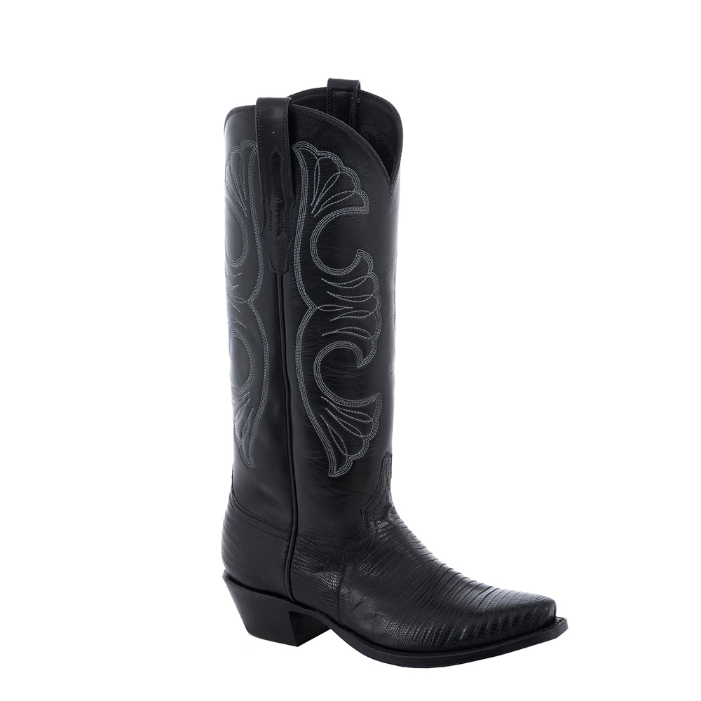 Ladies Black Lizard Diablo Swan Stitch Cowboy Boot