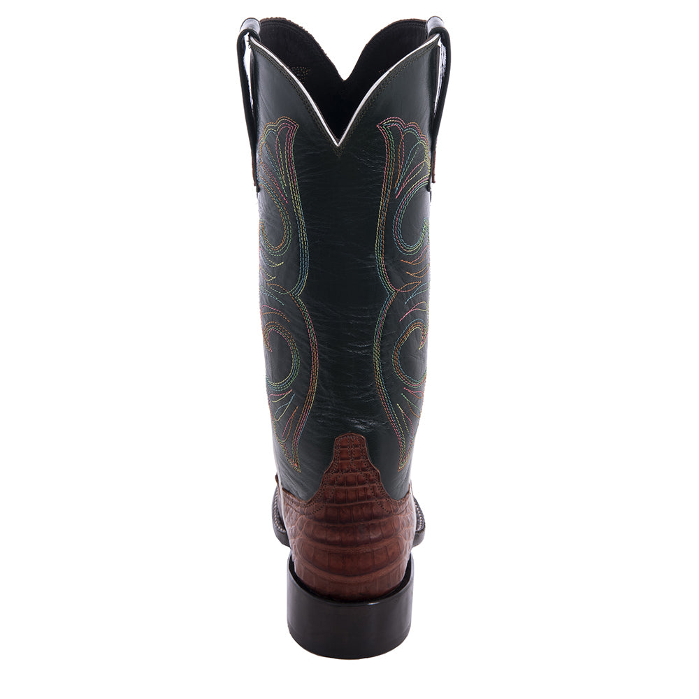 Ladies 13-2 Raisin Caiman Green Velvet Swan Cowboy Boot