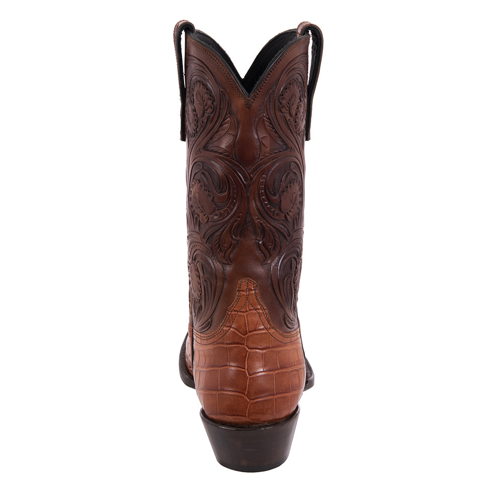 Men's 12" Cognac Gator Belly Tooled Top Cowboy Boot
