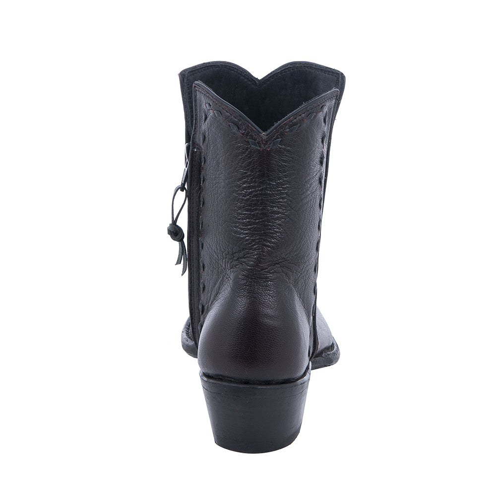 Ladies Short Black Cherry Goat Half Black Buckstitch Boot