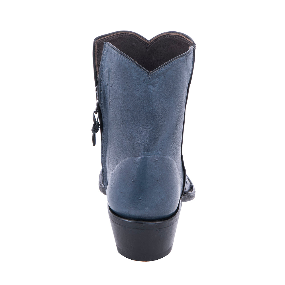Ladies Indigo Full Quill Ostrich Short Boots