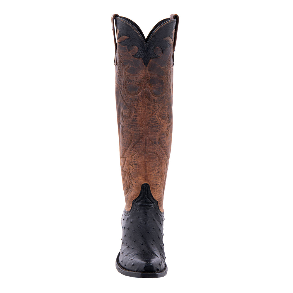 Ladies 17" Black Full Quill Ostrich Canella Goat Cowboy Boot