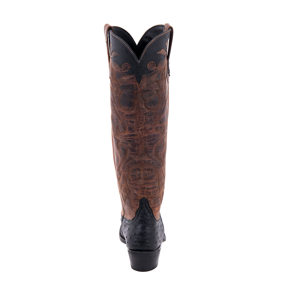 Ladies 17" Black Full Quill Ostrich Canella Goat Cowboy Boot