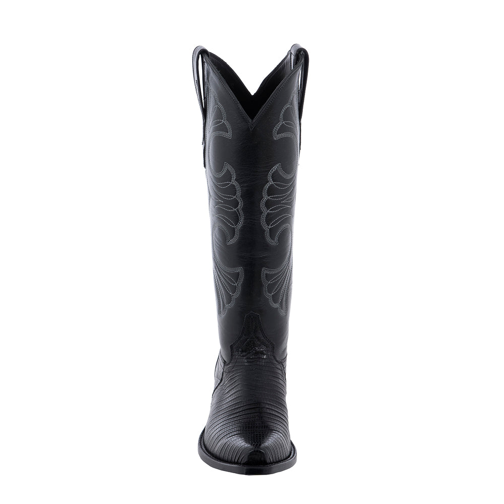 Ladies Black Lizard Diablo Swan Stitch Cowboy Boot