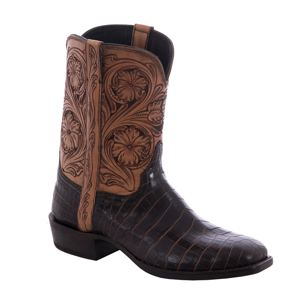 Men's 10-2 2 Tone Chocolate Nile Tooled Tops Cowboy Boot