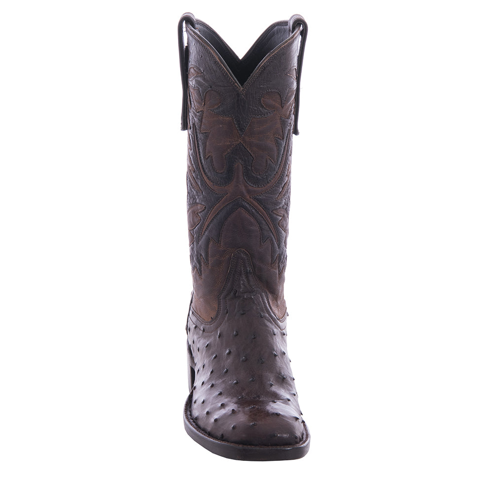 Ladies Cowboy 12-2 Nicotine Full Quill Ostrich/Canella Goat Fern Inlay Spur Lip and Heavy Sole