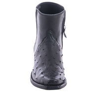 Men's Short Black Full Quill Ostrich Aniline Boot with Mini Vibram Sole