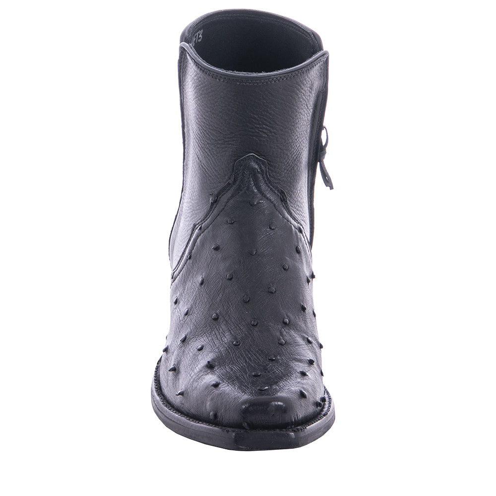 Men's Short Black Full Quill Ostrich Aniline Boot with Mini Vibram Sole