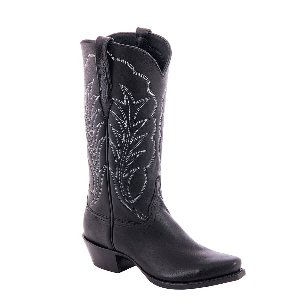 Ladies 13" Black Aniline White Winn Cowboy Boot