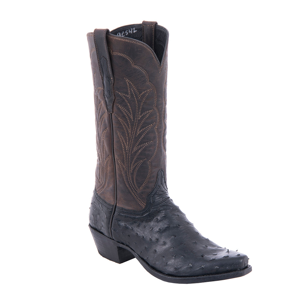 Ladies 13" Black Full Quill Ostrich Tobac Winn Cowboy Boot