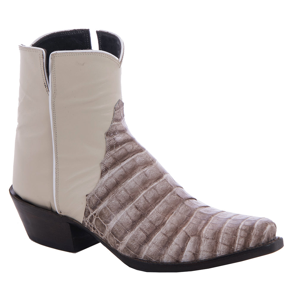 Ladies Short Dark Natural Caiman Belly Bone Kidskin Boot