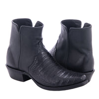 Men's Black Caiman Pull Up Black Goat Short Cowboy Boot