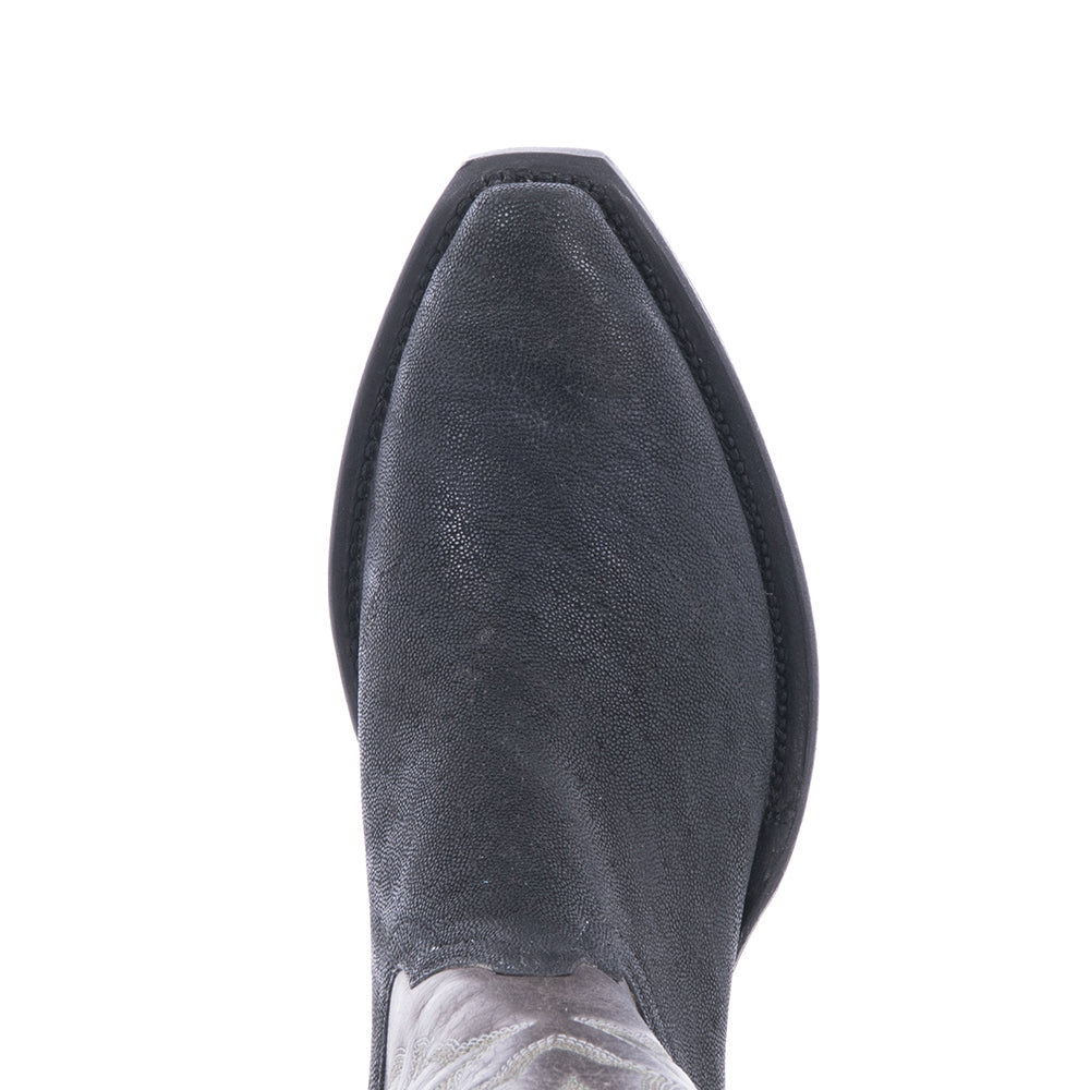 Ladies 12" Black Elephant Grey Bison Green Stitch Cowboy Boot
