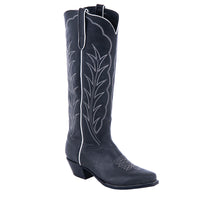 Ladies 17" Black Bison Winn Stitch Cowboy Boot with Toe Bug