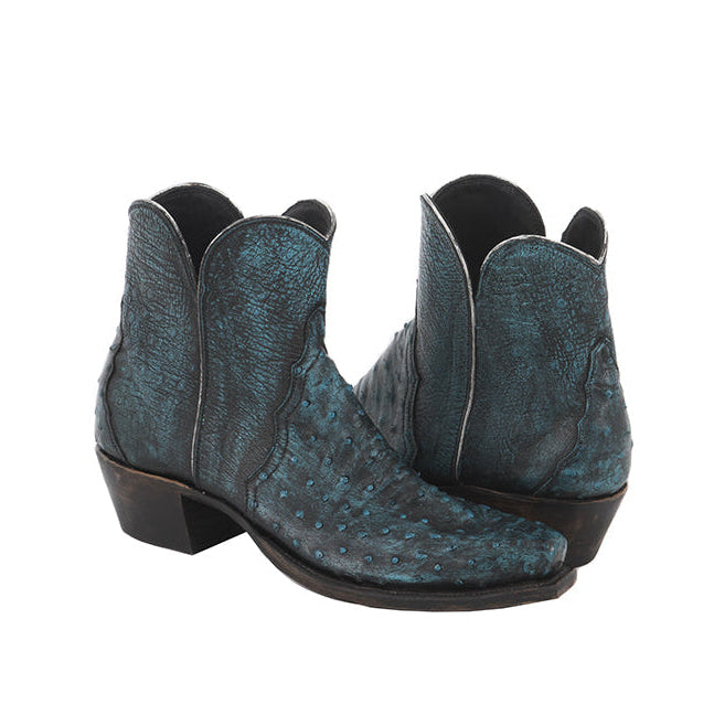 Ladies Short Black Wash Turquoise Full Quill Ostrich Boot