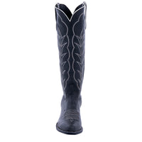 Ladies 17" Black Bison Winn Stitch Cowboy Boot with Toe Bug
