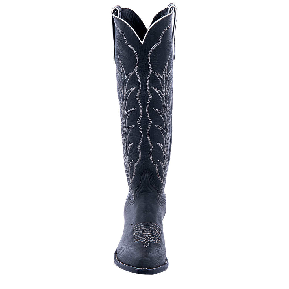 Ladies 17" Black Bison Winn Stitch Cowboy Boot with Toe Bug