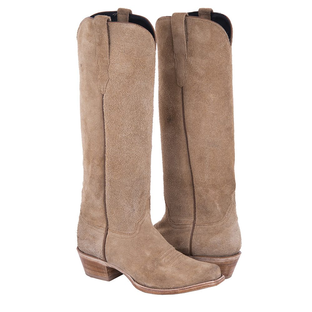 Ladies 17" Tan Roughout Toe Bug Cowboy Boot