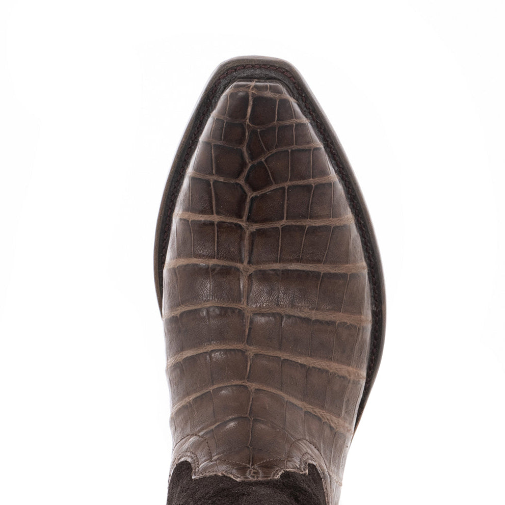Ladies 13" Nicotine Caiman Chocolate Roughout Half Chocolate Buckstitch