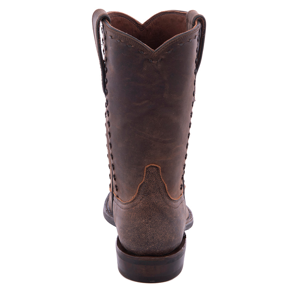 Men's 10" Brown Bomber Tobac Goat 1/2 Chocolate Buckstitch Roper with Mini Vibram