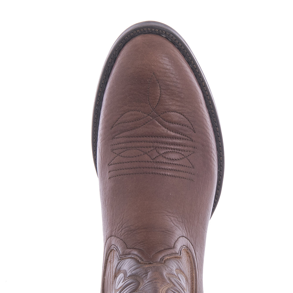 Men's 17" Mocha Bison Canella Goat Winn Toe Bug Cowboy Boot with Mini Vibram Sole