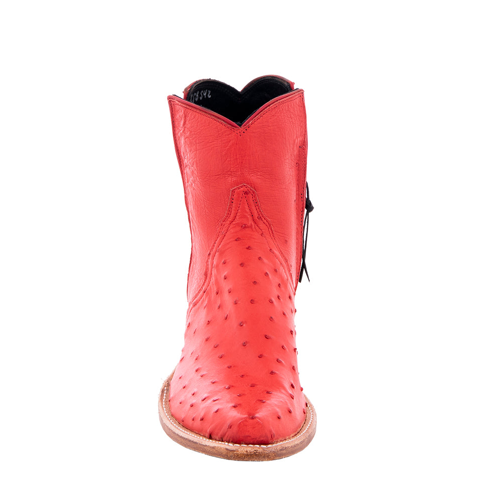 Ladies Red Full Quill Ostrich Short Boots