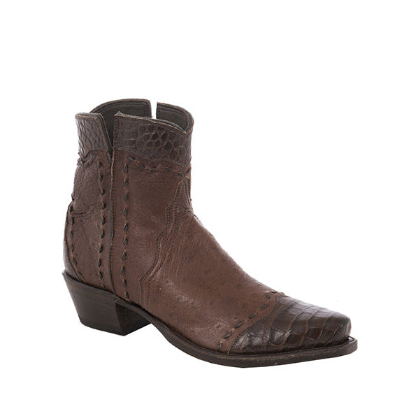 Ladies Shorty Smooth Kango CC Ostrich Nicotine Caiman Wingtip, Half, Collar Full Brown Buckstitch