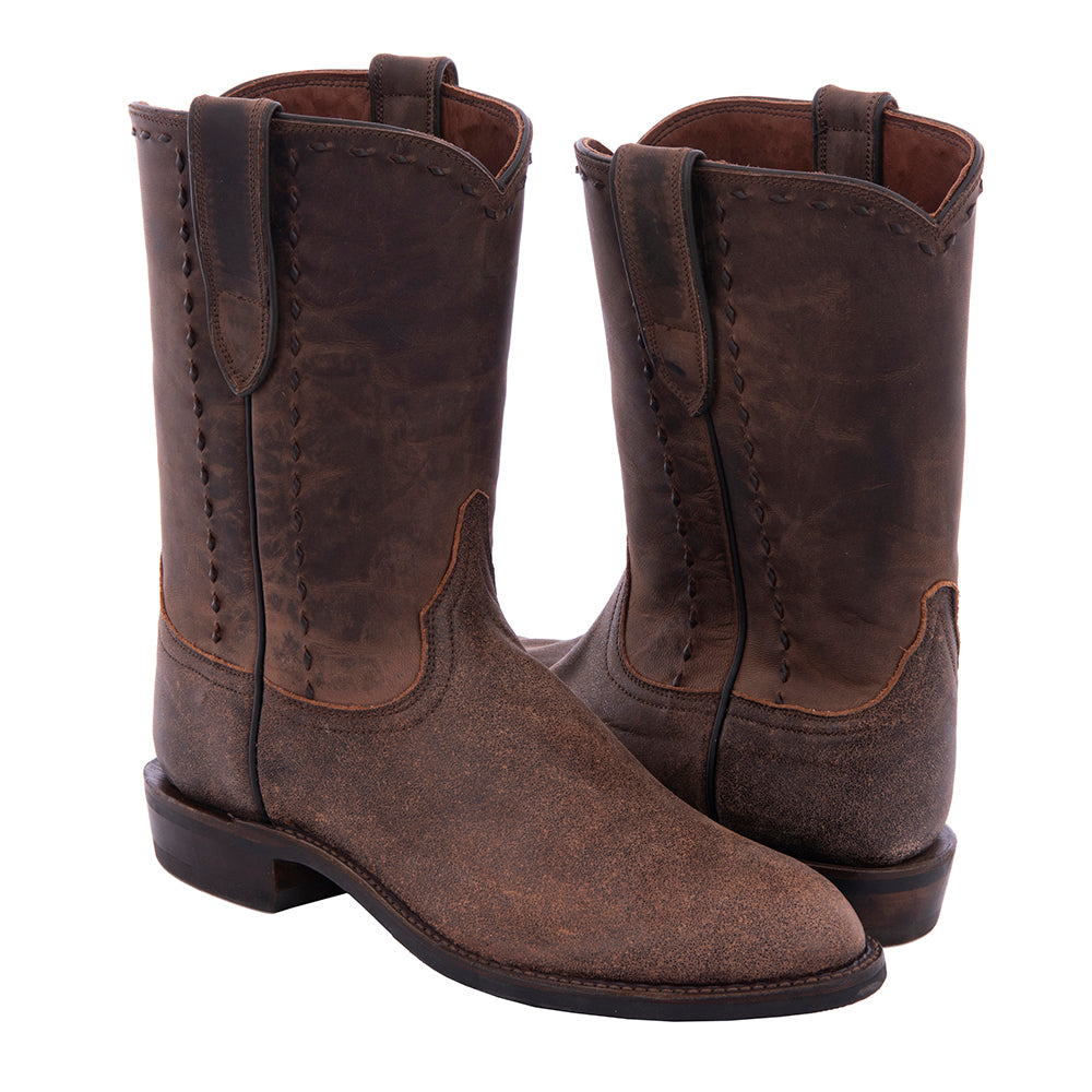 Men's 10" Brown Bomber Tobac 1/2 Buckstitch Roper with Mini Vibram
